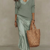 The Riviera Silk-Satin Maxi (Includes Free Cloud-Knit V-Neck)