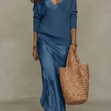 The Riviera Silk-Satin Maxi (Includes Free Cloud-Knit V-Neck)