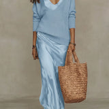 The Riviera Silk-Satin Maxi (Includes Free Cloud-Knit V-Neck)