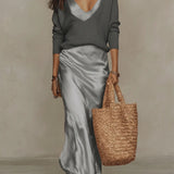 The Riviera Silk-Satin Maxi (Includes Free Cloud-Knit V-Neck)